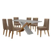 Mesa Sala De Jantar Carol 180cm E 6 Cadeiras Safira Moderna Vel. Capuccino Off White Imbuia - 2