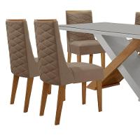 Mesa Sala De Jantar Carol 180cm E 6 Cadeiras Safira Moderna Vel. Capuccino Off White Imbuia