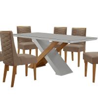 Mesa Sala De Jantar Carol 180cm E 6 Cadeiras Safira Moderna Vel. Capuccino Off White Imbuia - 5