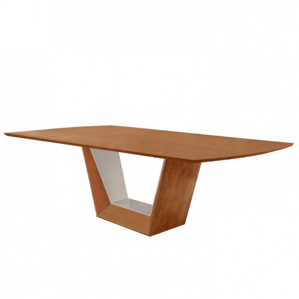 Mesa Para Sala De Jantar Rubi 220cm Moderna Mobília Cinamomo Com Off White/cinamomo Imbuia - 1