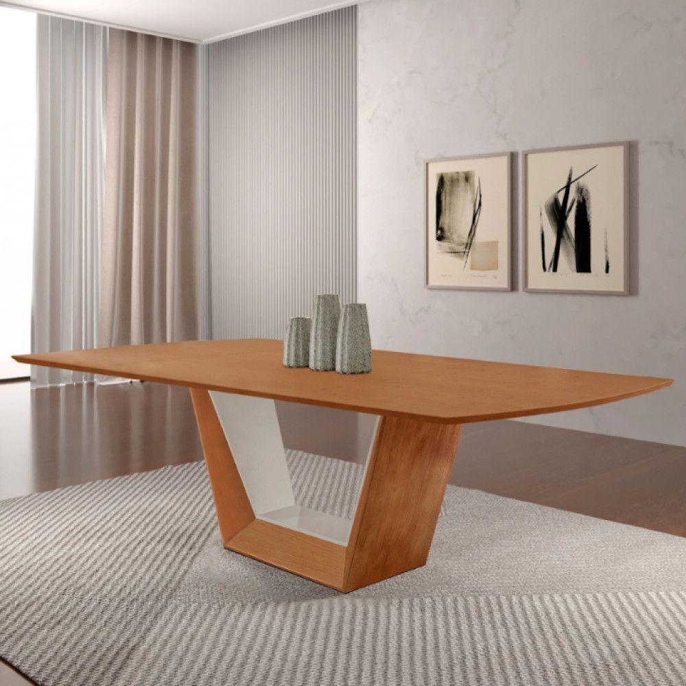 Mesa Para Sala De Jantar Rubi 220cm Moderna Mobília Cinamomo Com Off White/cinamomo Imbuia - 2