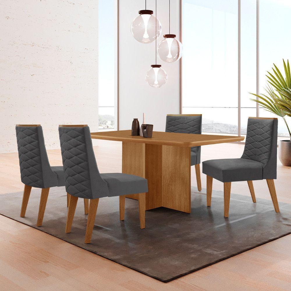 Mesa Olimpia 120 Mdf Com 4 Cadeiras Safira Veludo Grafite/naturalle/naturalle - 1