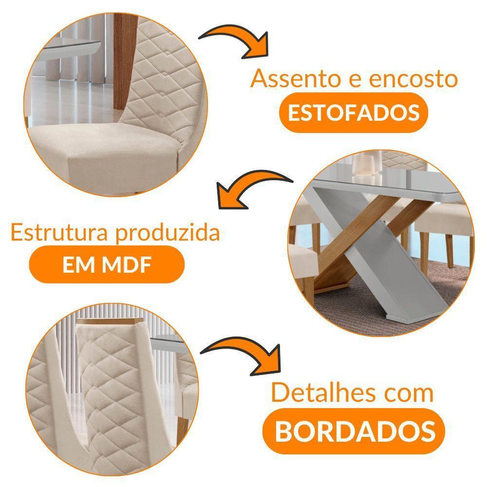 Mesa Sala De Jantar Carol 180cm E 6 Cadeiras Safira Moderna Veludo Creme/off White/imbuia - 7
