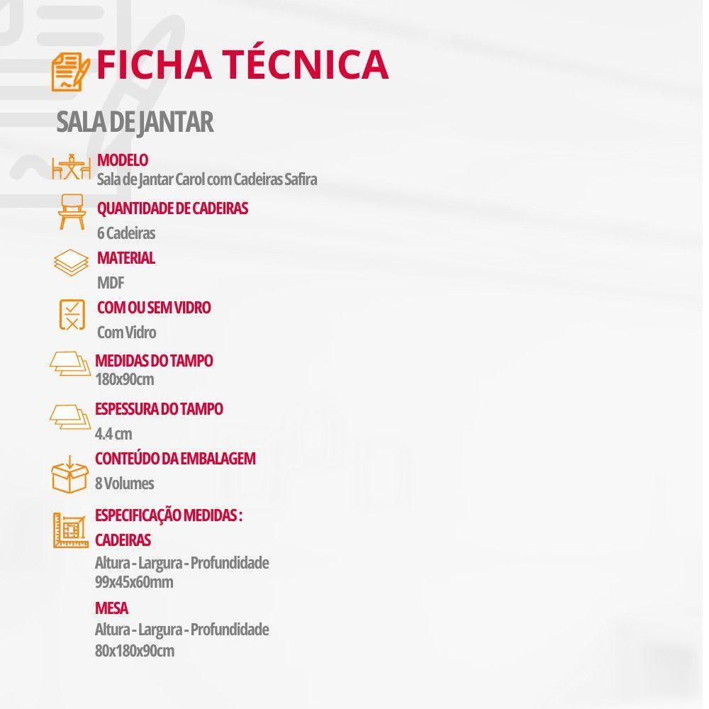 Mesa Sala De Jantar Carol 180cm E 6 Cadeiras Safira Moderna Veludo Creme/off White/imbuia - 8
