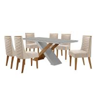 Mesa Sala De Jantar Carol 180cm E 6 Cadeiras Safira Moderna Veludo Creme/off White/imbuia - 2