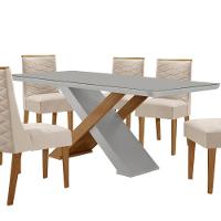 Mesa Sala De Jantar Carol 180cm E 6 Cadeiras Safira Moderna Veludo Creme/off White/imbuia - 3