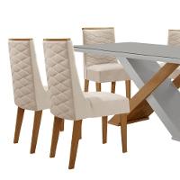 Mesa Sala De Jantar Carol 180cm E 6 Cadeiras Safira Moderna Veludo Creme/off White/imbuia