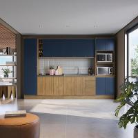 Cozinha Modulada Celeste Kappesberg 100% Mdf Nogueira/azul 9 Peças - 1