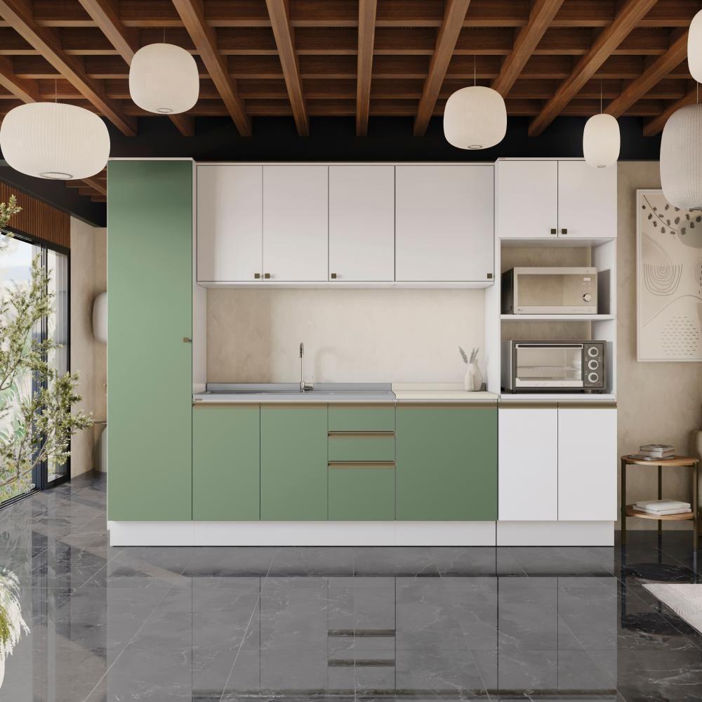 Cozinha Modulada Celeste Kappesberg 100% MDF Branco/Verde 7 Peças - 1