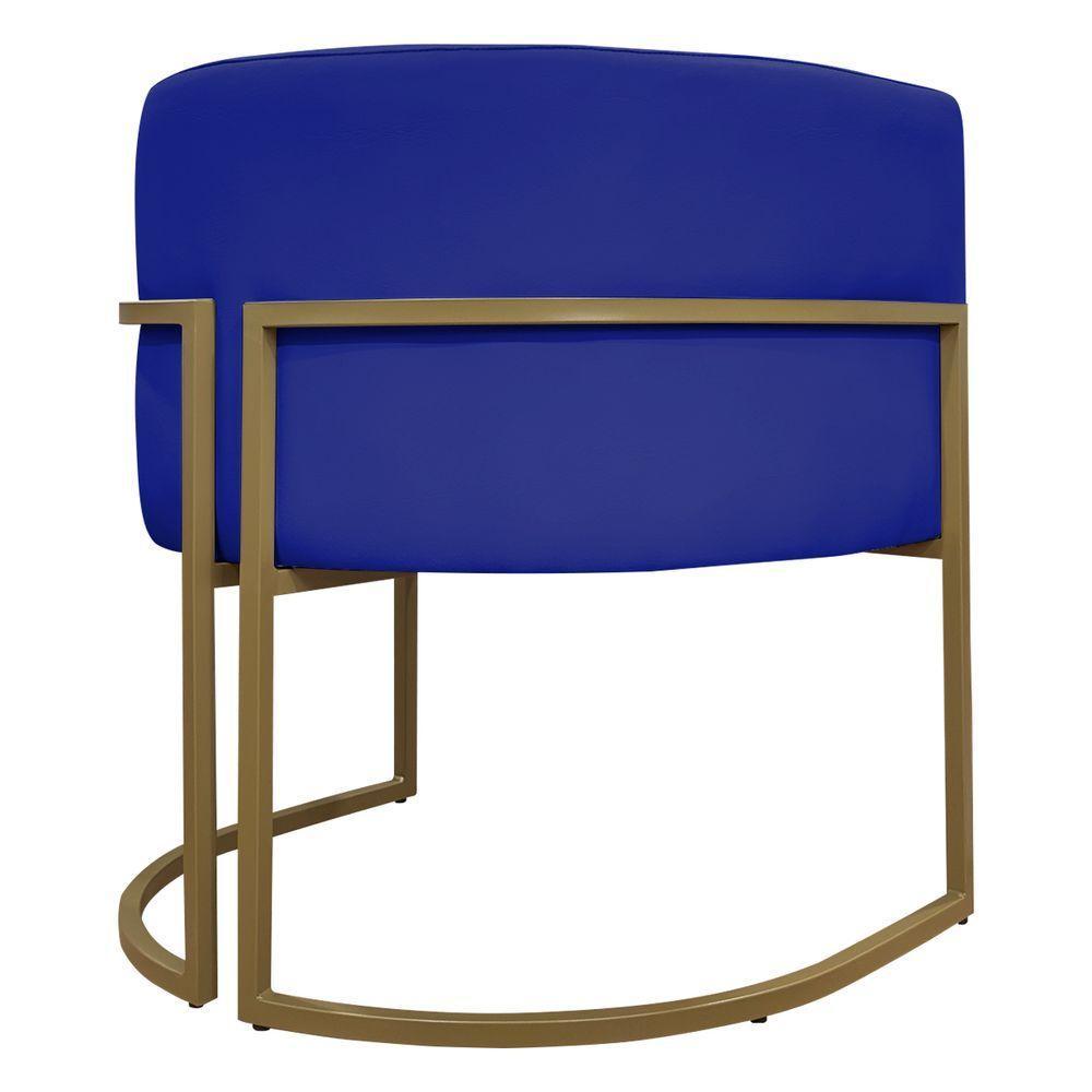 Kit 2 Poltronas Decorativas Recepção Luna Tecido Sintético Base De Ferro Dourada Azul Royal Corino - 3