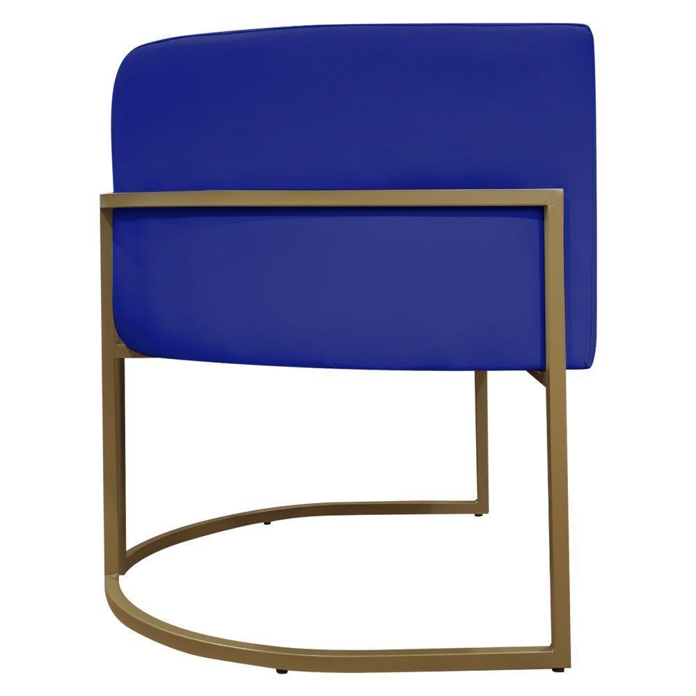 Kit 2 Poltronas Decorativas Recepção Luna Tecido Sintético Base De Ferro Dourada Azul Royal Corino - 4