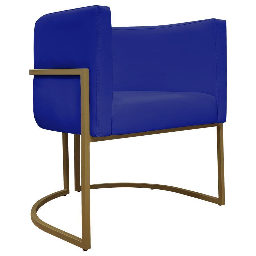 Kit 2 Poltronas Decorativas Recepção Luna Tecido Sintético Base De Ferro Dourada Azul Royal Corino - 5