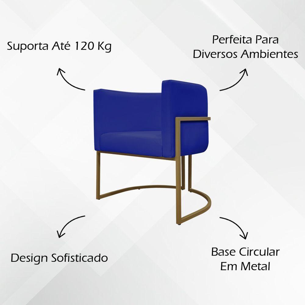 Kit 2 Poltronas Decorativas Recepção Luna Tecido Sintético Base De Ferro Dourada Azul Royal Corino - 8
