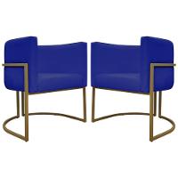 Kit 2 Poltronas Decorativas Recepção Luna Tecido Sintético Base De Ferro Dourada Azul Royal Corino - 2