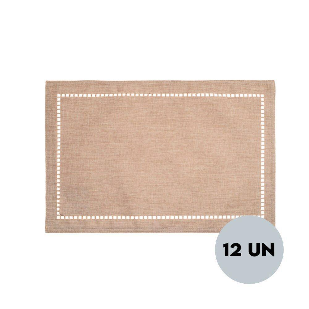 12 Lugares Americanos Retangular Poliéster Linho Bege 45cm Lyor - 4