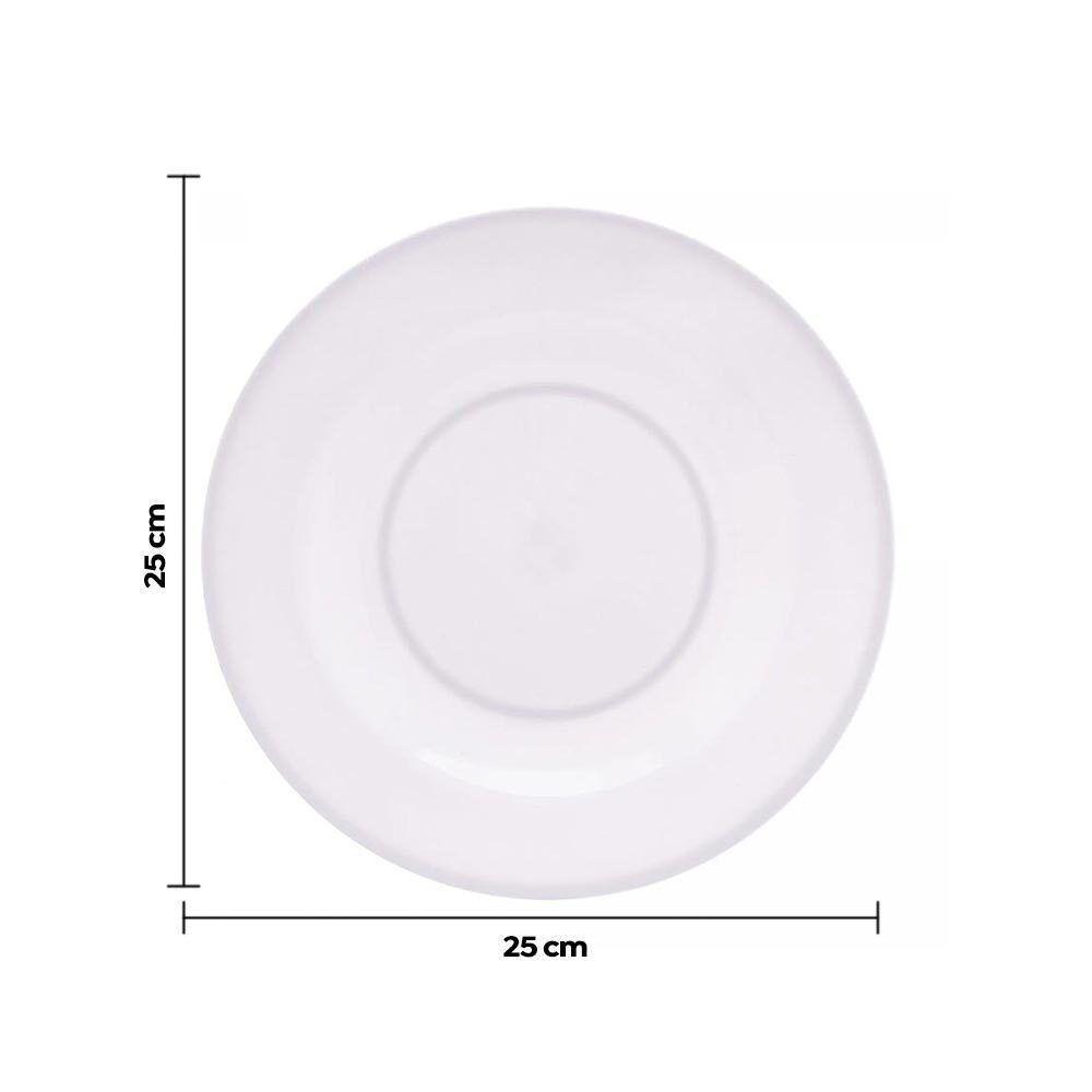 Jogo 4 Pratos Raso De Melamina Basic Branco 25cm Lyor - 3