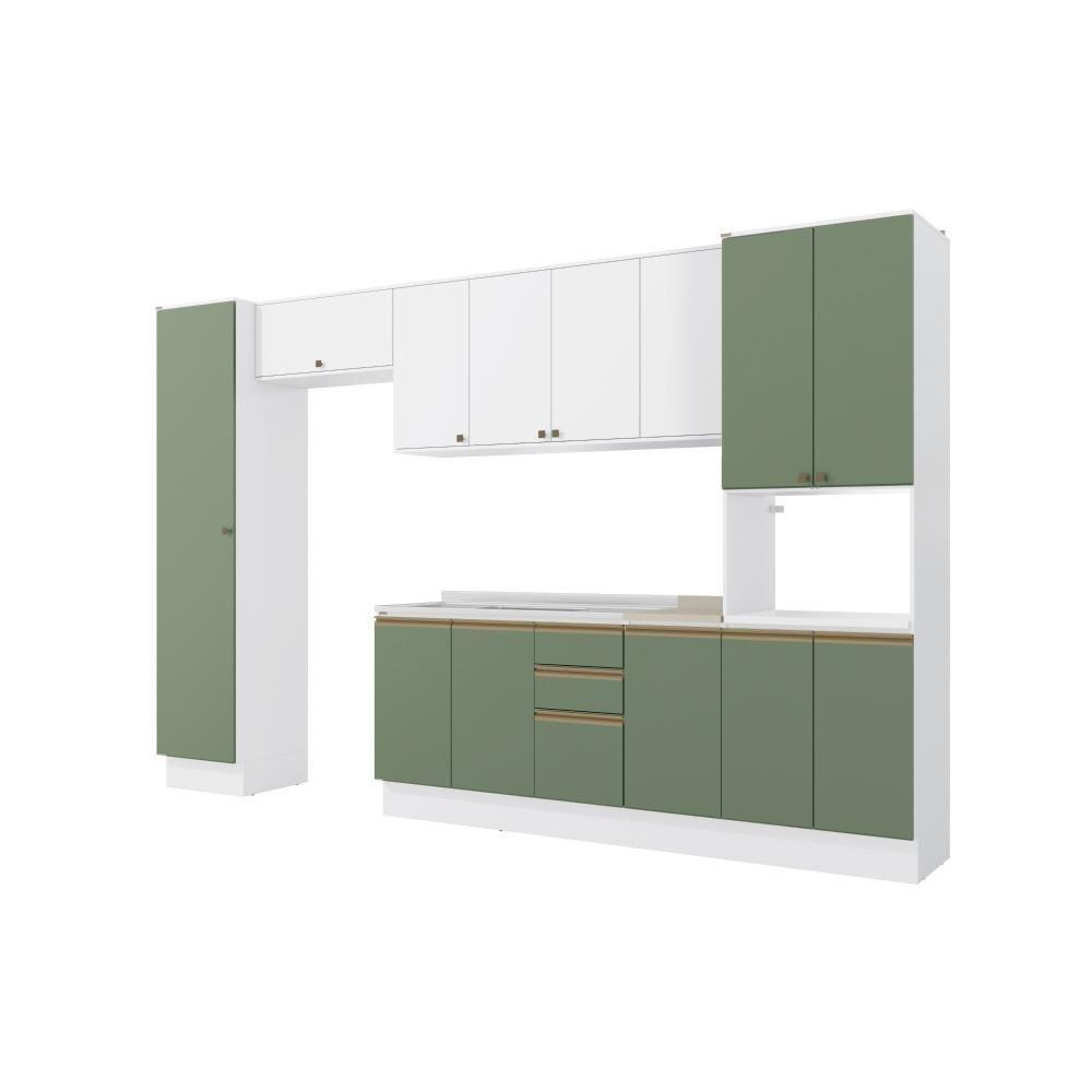 Cozinha Modulada Celeste Kappesberg 100% MDF Branco/Verde 8 Peças - 2