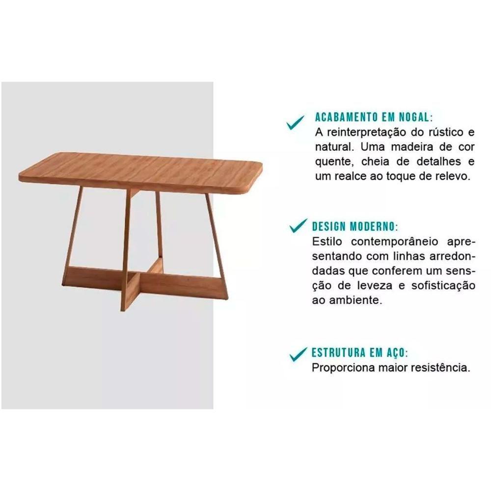 Mesa de Sala Jantar Átria Retangular 1592 Aço c/Tampo Madeirado 160x90cm Nogal/Freijo Rose - Carraro - 7