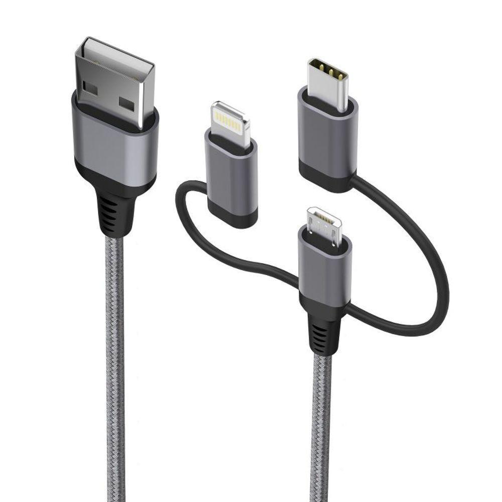 Cabo Multicable 3 Em 1 ? Lightning (Mfi) Micro-Usb | Usb-C Com 1,5 M - 1