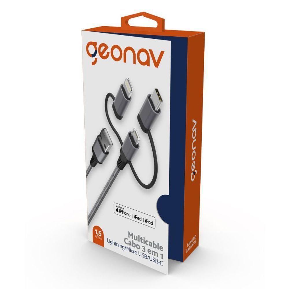 Cabo Multicable 3 Em 1 ? Lightning (Mfi) Micro-Usb | Usb-C Com 1,5 M - 4
