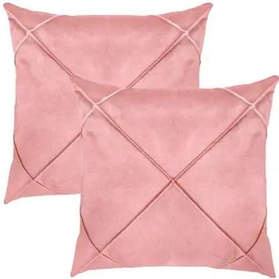 Kit 2 Capa De Almofada Suede Aveludada Drapeada 45x45cm Rosê