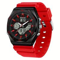 Relógio Esportivo Masculino Analógico Com Dupla Exibição Multifuncional Impermeavel Preto Vermelho - 1
