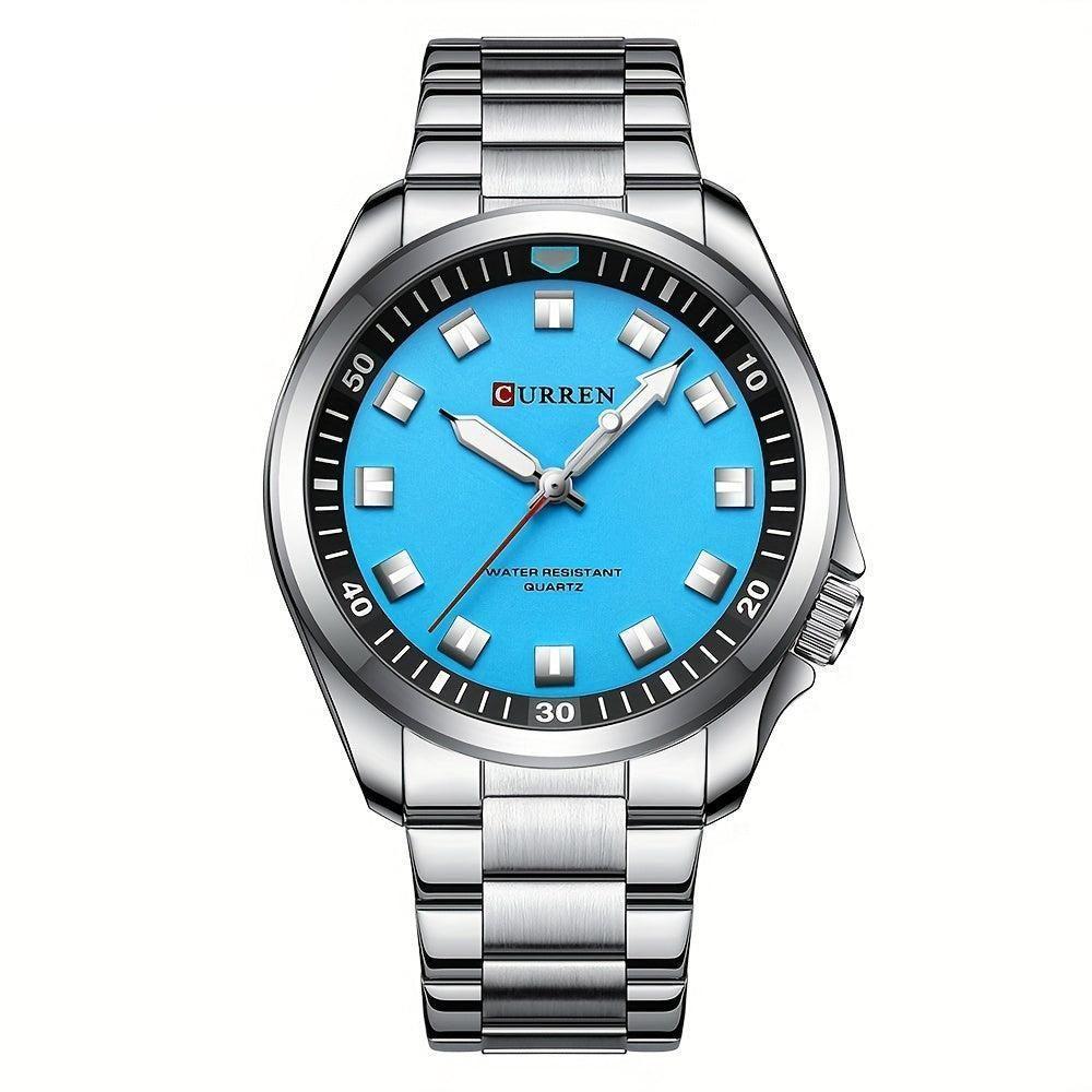 Relógio De Quartzo Masculino Pulseira De Aço Inoxidável Resistente à água 30m Esportivo Prata Azul - 1