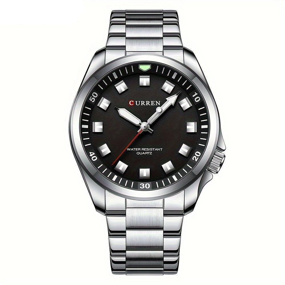 Relógio De Quartzo Masculino Pulseira De Aço Inoxidável Resistente à água 30m Esportivo Prata Preto - 1