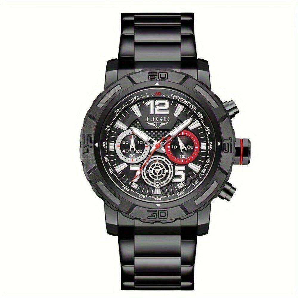 Relógio De Quartzo Masculino Em Aço Inoxidavel Design Esportivo á Prova D´agua Preto Completo - 1