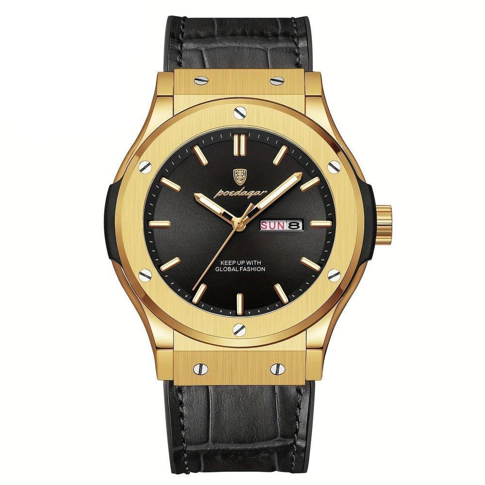 Relógio De Quartzo Masculino Com Mostrador Luminoso Design Casual Impermeavel 3atm Dourado Preto - 1
