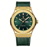 Relógio De Quartzo Masculino Com Mostrador Luminoso Design Casual Impermeavel 3atm Verde Dourado - 1