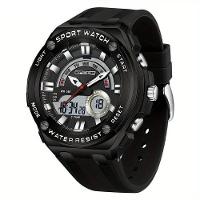 Relógio De Pulso Masculino à Prova D'água 50m Esportivo Multifuncional Com Pulseira De Silicone Preto Branco - 1