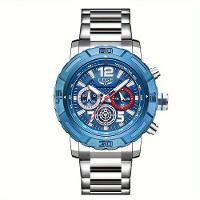 Relógio De Quartzo Masculino Em Aço Inoxidavel Design Esportivo á Prova D´agua Azul Prateado - 1