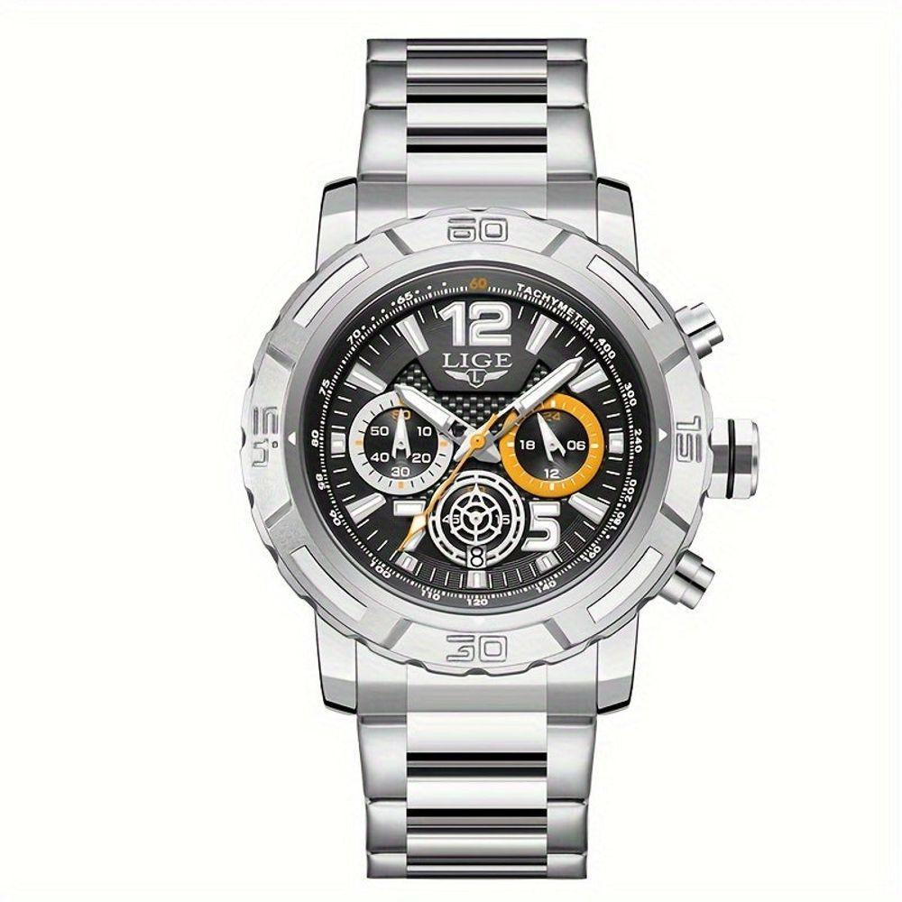 Relógio De Quartzo Masculino Em Aço Inoxidavel Design Esportivo á Prova D´agua Prateado - 1