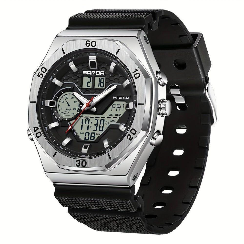 Relógio Esportivo Masculino Analógico Com Dupla Exibição Multifuncional Impermeavel Prata - 1