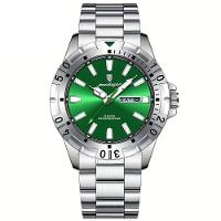 Relógio Masculino Impermeável Pulseira De Aço Inoxidável Movimento Quartzo Estilo Casual Prata Verde - 1