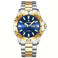 Relógio Masculino Impermeável Pulseira De Aço Inoxidável Movimento Quartzo Estilo Casual Azul Dourado - 1