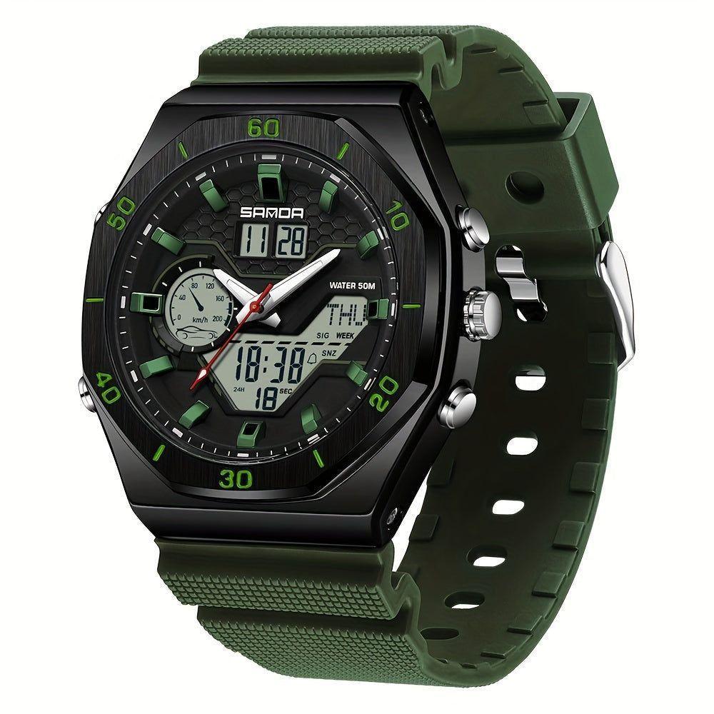 Relógio Esportivo Masculino Analógico Com Dupla Exibição Multifuncional Impermeavel Exército Verde - 1