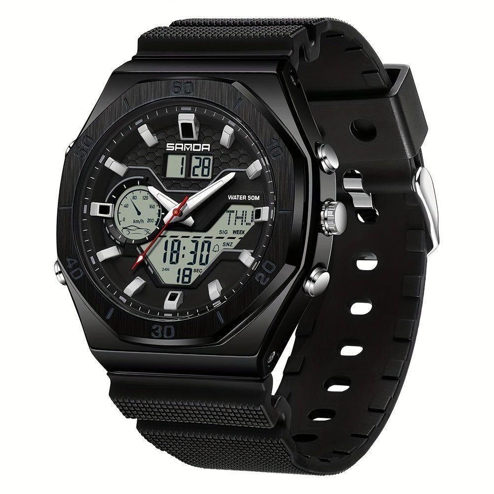 Relógio Esportivo Masculino Analógico Com Dupla Exibição Multifuncional Impermeavel Preto - 1