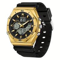 Relógio Esportivo Masculino Analógico Com Dupla Exibição Multifuncional Impermeavel Preto Dourado - 1