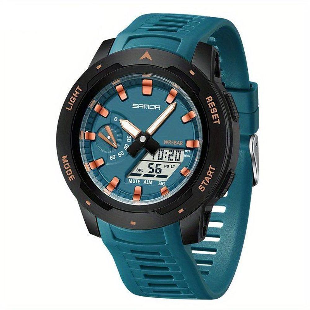 Relógio Esportivo Digital Para Homens Multifuncional Com Calendário Movimento Eletrônico Preto Azul - 1