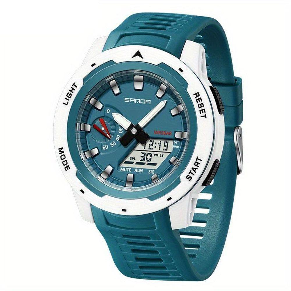 Relógio Esportivo Digital Para Homens Multifuncional Com Calendário Movimento Eletrônico Branco Azul - 1