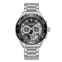 Relógio De Quartzo Para Homens Multifuncional Estilo Casual Com Pulseira De Aço Inoxidável Preto Prateado - 1