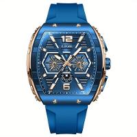 Relógio Multifuncional Para Homens Com Pulseira De Silicone Display Luminoso Impermeável 3atm Rosa Azul - 1