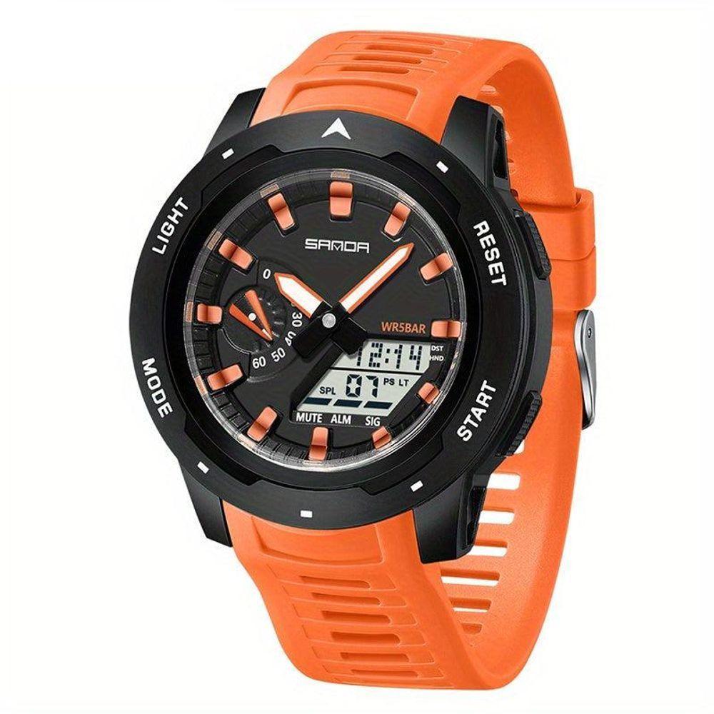 Relógio Esportivo Digital Para Homens Multifuncional Com Calendário Movimento Eletrônico Preto Laranja - 1