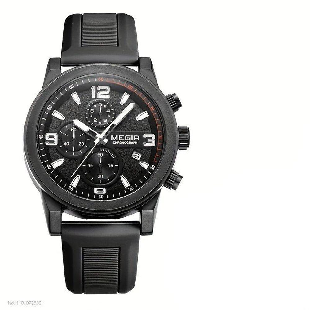 Relógio Esportivo Megir, Moda Analógico, Cronógrafo, Quartzo, Com Data Automática Preto - 1