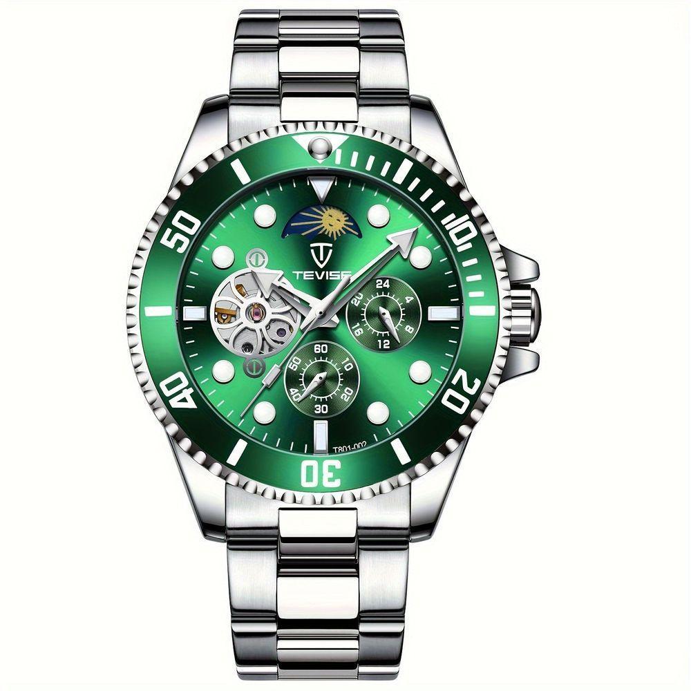 Relógio De Luxo , Automático Mecânico, 5 Pontos, Cronógrafo De 24h, Aço Inoxidável Verde - 1