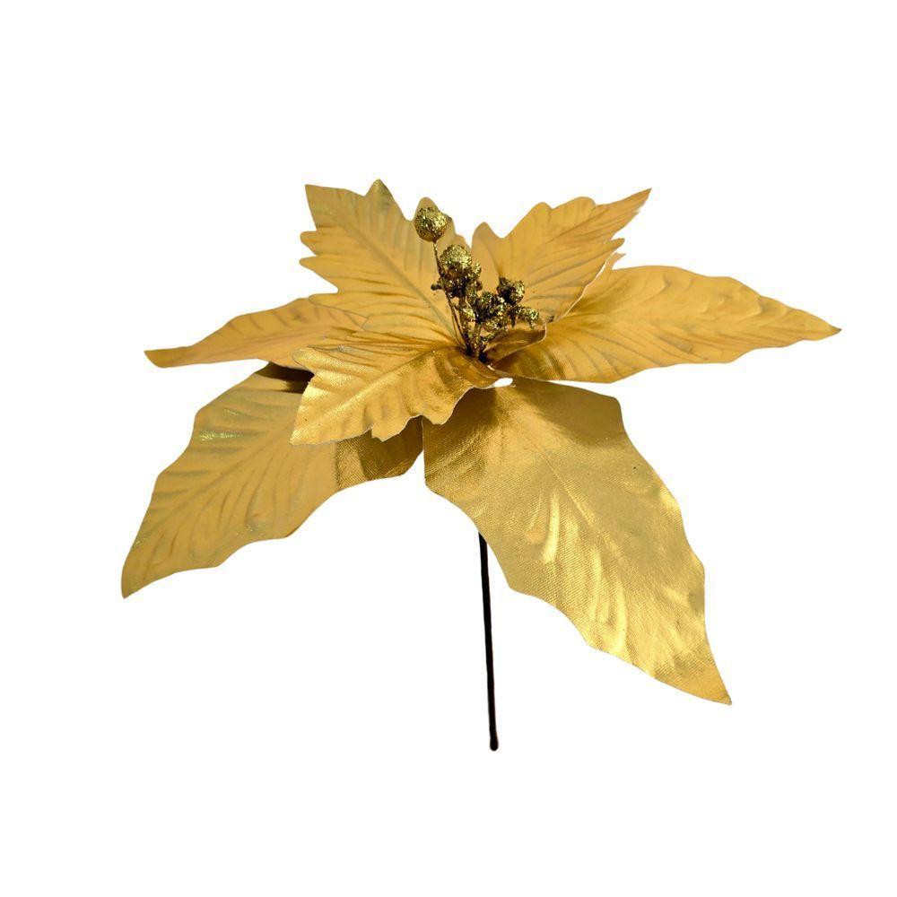Flor Artificial De Natal Dourada 34cm - 1