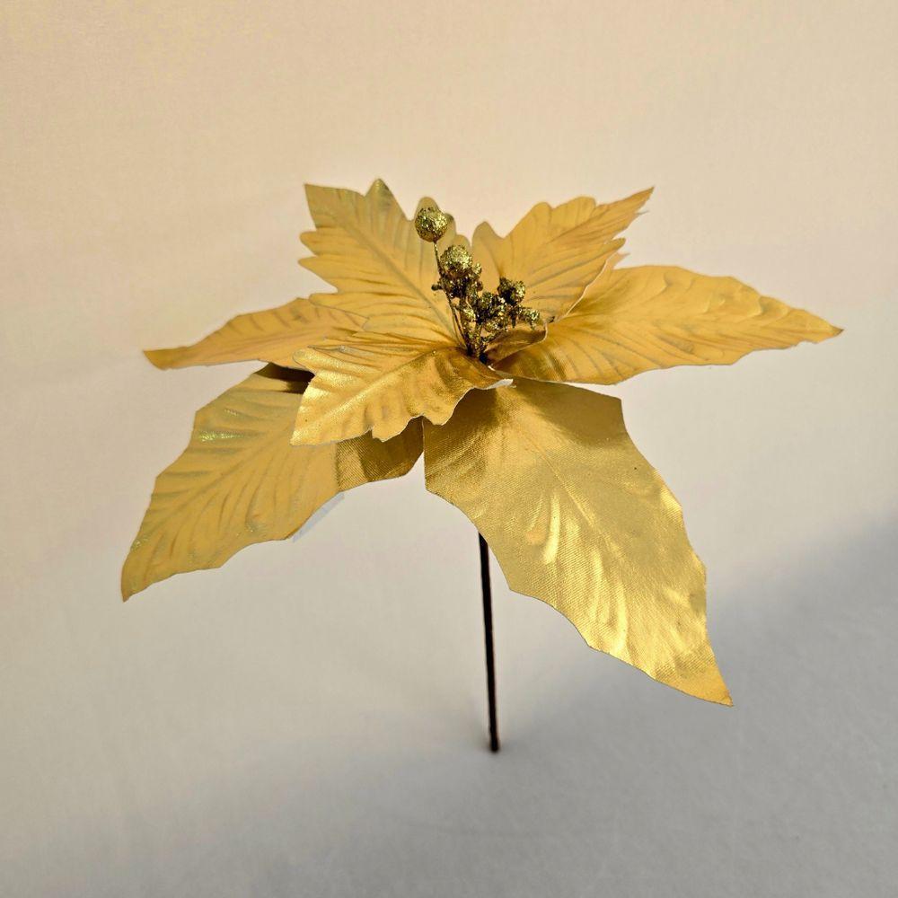 Flor Artificial De Natal Dourada 34cm - 3