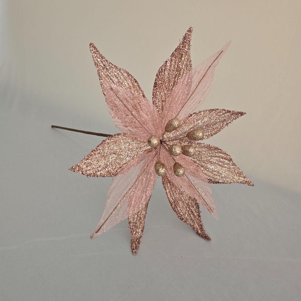 Flor Artificial De Natal Rosa 32cm - 2